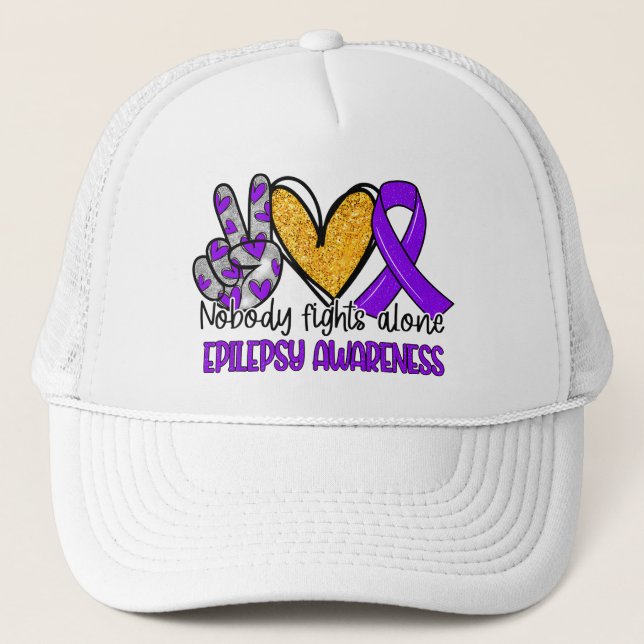 Epilepsy Awareness Purple Ribbon Support Trucker Hat (Front)