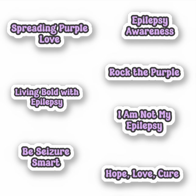 Epilepsy Awareness Purple Text Sticker Pack (Front)