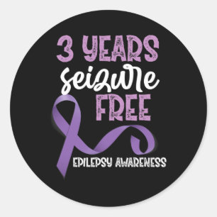 Epilepsy Awareness Ribbon 3 Years Seizure Free  Classic Round Sticker