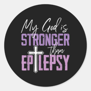 Epilepsy Awareness Ribbon My God Is Stronger Than  Classic Round Sticker