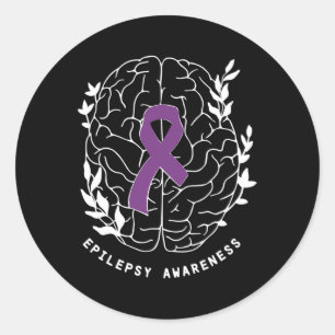 Epilepsy Awareness Ribbon Purple Epilepsy Brain Gr Classic Round Sticker