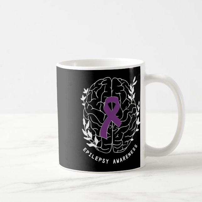 Epilepsy Awareness Ribbon Purple Epilepsy Brain Gr Coffee Mug (Right)