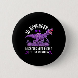 Epilepsy Awareness Ribbon T-Rex November Dinosaurs 6 Cm Round Badge