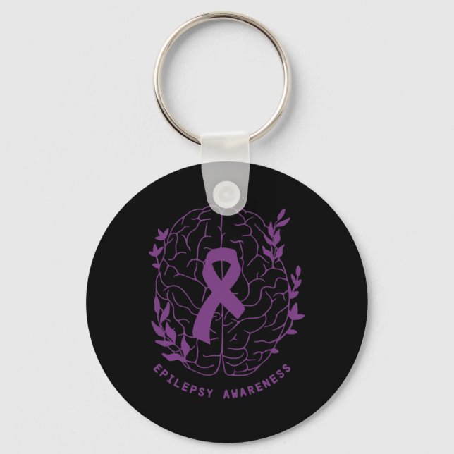 Epilepsy Awareness Support Epilepsy Purple Ribbon  Key Ring (Front)
