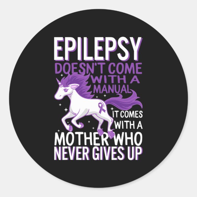 Epilepsy Awareness Unicorn Purple Ribbon Seizure D Classic Round Sticker (Front)