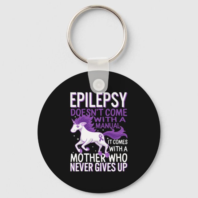 Epilepsy Awareness Unicorn Purple Ribbon Seizure D Key Ring (Front)