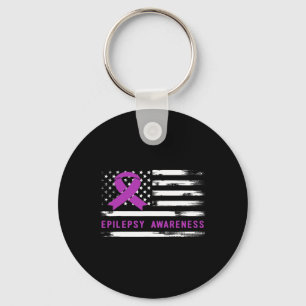 Epilepsy Awarness American Flag Purple Ribbon  Key Ring