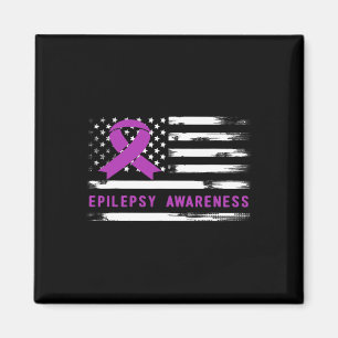 Epilepsy Awarness American Flag Purple Ribbon  Magnet