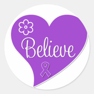 Epilepsy Believe Purple Heart Classic Round Sticker