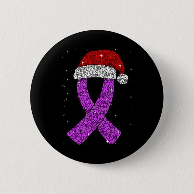 Epilepsy Christmas Hat Purple Awareness Ribbon Sei 6 Cm Round Badge (Front)