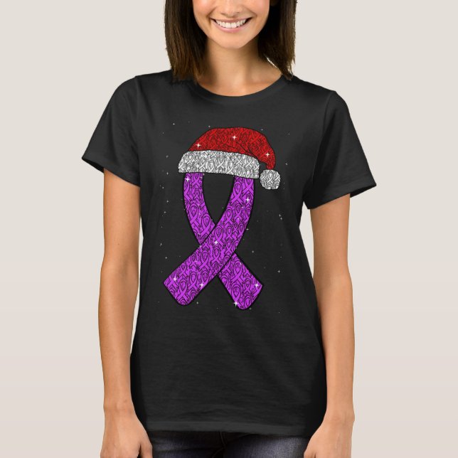 Epilepsy Christmas Hat Purple Awareness Ribbon Sei T-Shirt (Front)