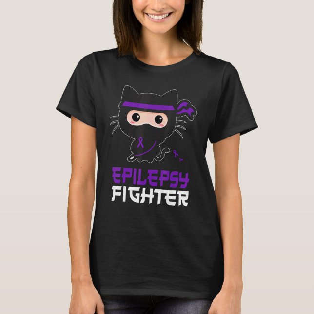 Epilepsy Fighter Ninja Kitty Cat   Epileptic Aware T-Shirt (Front)