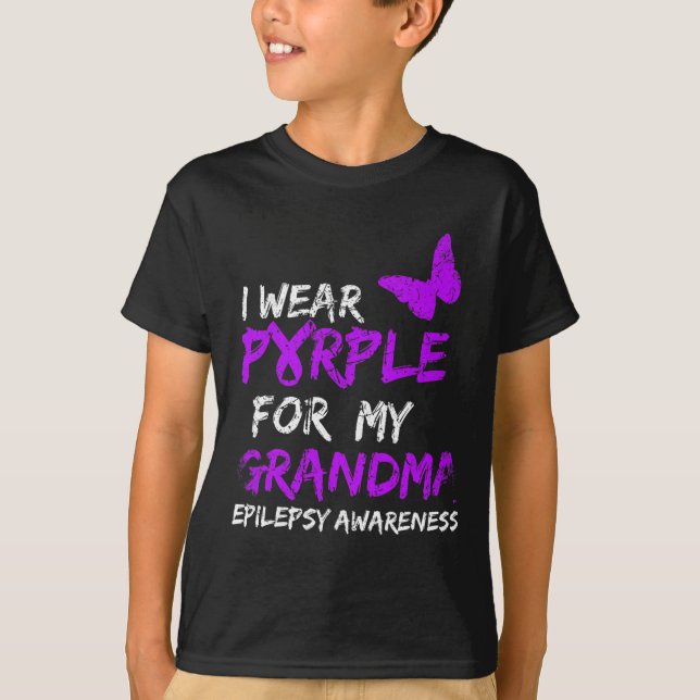 Epilepsy I Wear Purple For My Grandma Ribbon  T-Shirt (Front)