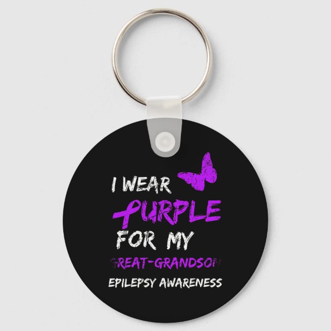 Epilepsy I Wear Purple For My Great-grandson Ribbo Key Ring (Front)