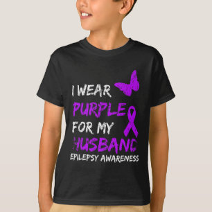 Epilepsy I Wear Purple For My Husband Ribbon  T-Shirt