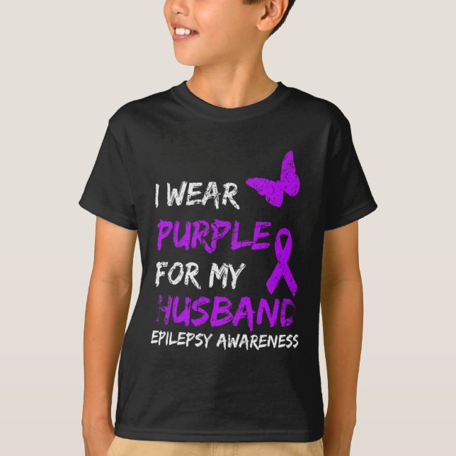 Epilepsy I Wear Purple For My Husbynd Ribbon  T-Shirt (Front)