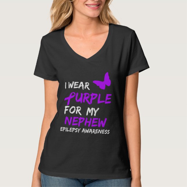 Epilepsy I Wear Purple For My Nephew Ribbon T-Shirt (Front)