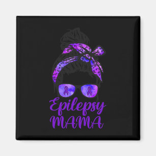 Epilepsy Mama Messy Bun Hair Glasses Bandanna Purp Magnet