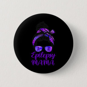 Epilepsy Mama Messy Bun Hair Gles Byndana Purple R 6 Cm Round Badge