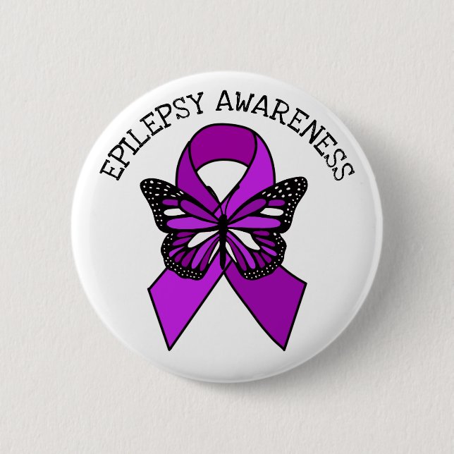Epilepsy Purple Awareness Ribbon and Butterfly 6 Cm Round Badge (Front)