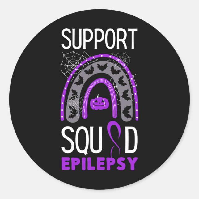 Epilepsy Purple Awareness Ribbon Squad Halloween H Classic Round Sticker (Front)