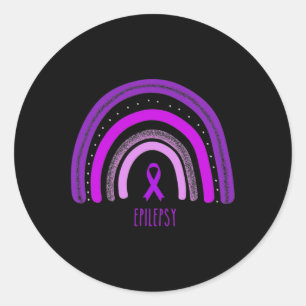 Epilepsy Rainbow Awareness Purple Ribbon Support W Classic Round Sticker