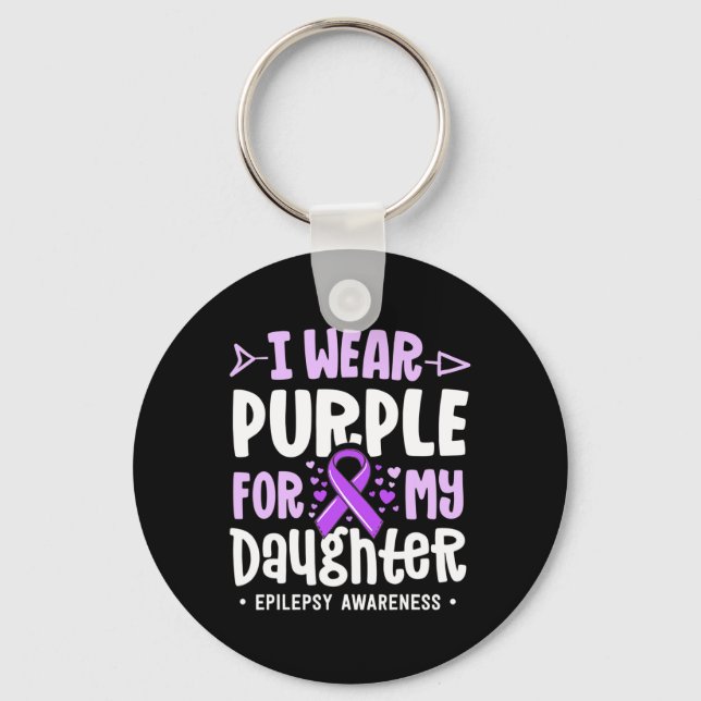 Epilepsy Ribbon I Wear Purple For My Daughter Awar Key Ring (Front)
