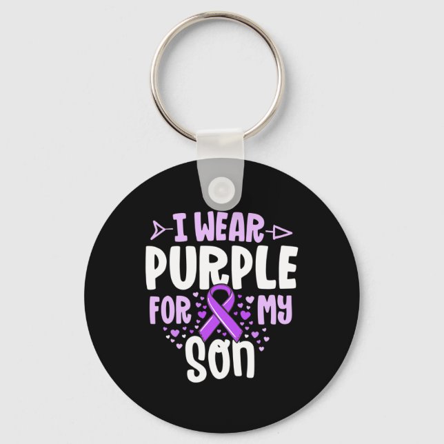 Epilepsy Ribbon I Wear Purple For My Son Gift Awar Key Ring (Front)