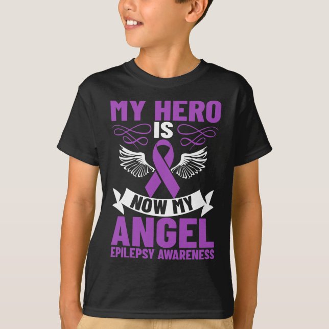 Epilepsy Ribbon My Hero is Now My Angel Epilepsy A T-Shirt (Front)