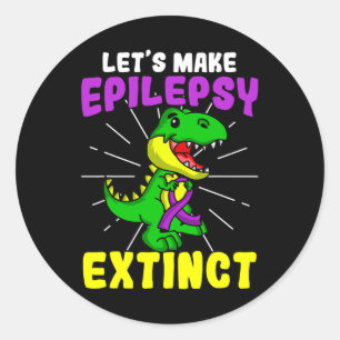 Epilepsy Warrior Epileptic Extinct Dinosaur Seizur Classic Round Sticker