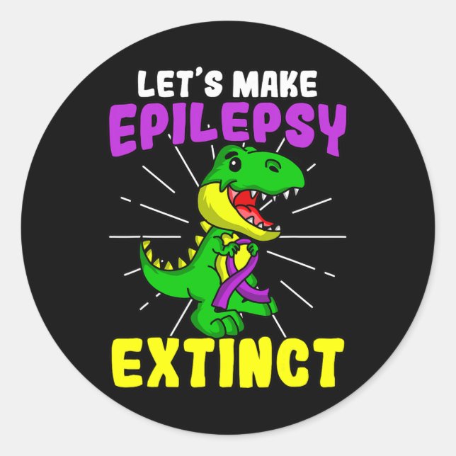 Epilepsy Warrior Epileptic Extinct Dinosaur Seizur Classic Round Sticker (Front)