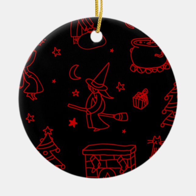 epiphany christmas witch befana black ceramic tree decoration (Front)