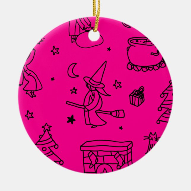 epiphany christmas witch befana pink ceramic tree decoration (Front)