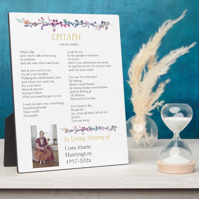 Epitaph Poem Custom Memorial Tabletop Plaque (Side)