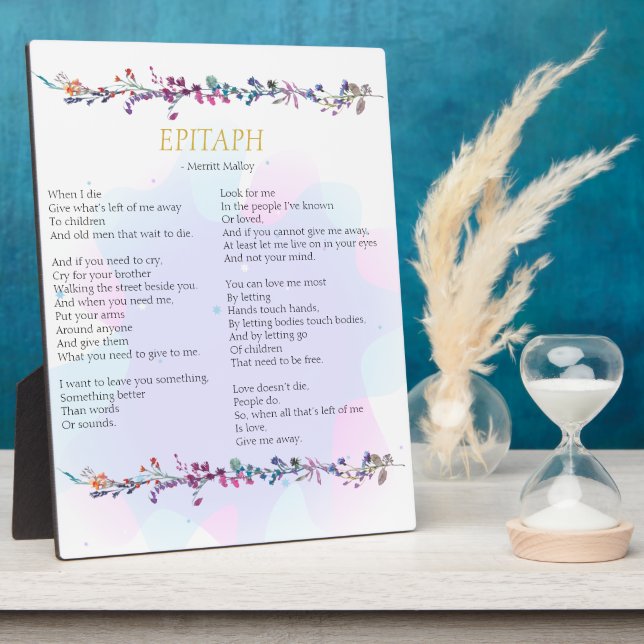 Epitaph Poem Watercolor Tabletop Plaque (Side)