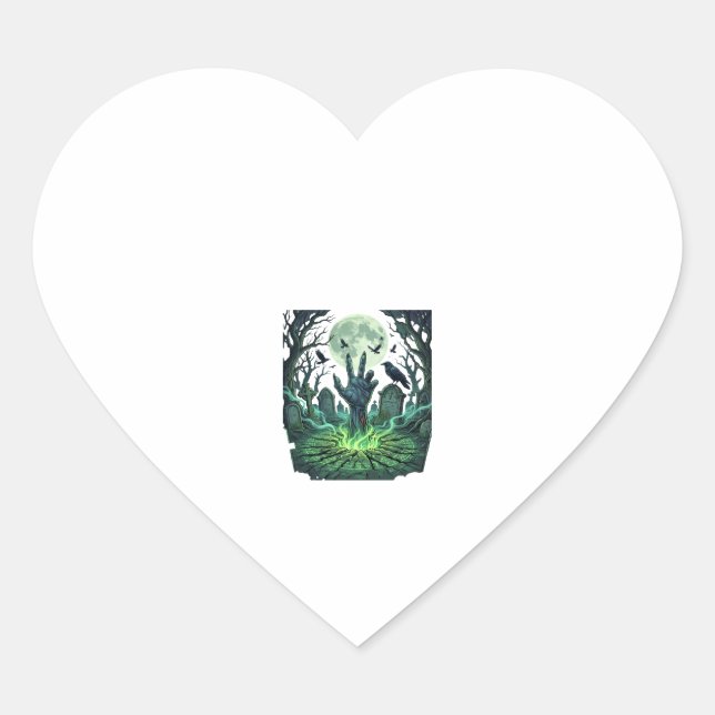 Epitapip Zombie Hand Full Moon Graveyard Heart Sticker (Front)