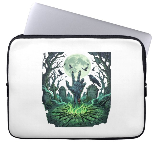 Epitapip Zombie Hand Full Moon Graveyard Laptop Sleeve (Front)