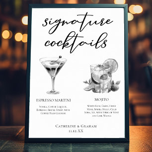 Epresso Martini Mojito Black White Cocktails Poster