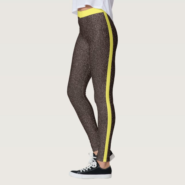 Epresso Yellow Sparkles Glitter Pattern Stripes  Leggings (Left)