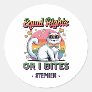 Equal Rights – Funny Cute White Cat LGBTQ Pride Classic Round Sticker