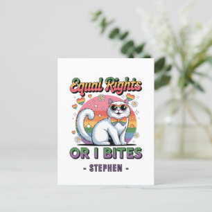 Equal Rights – Funny Cute White Cat LGBTQ Pride Postcard