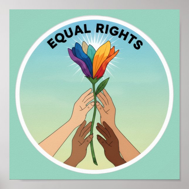 Equal Rights Rainbow Flower – Diversity and Unity Poster (Front)