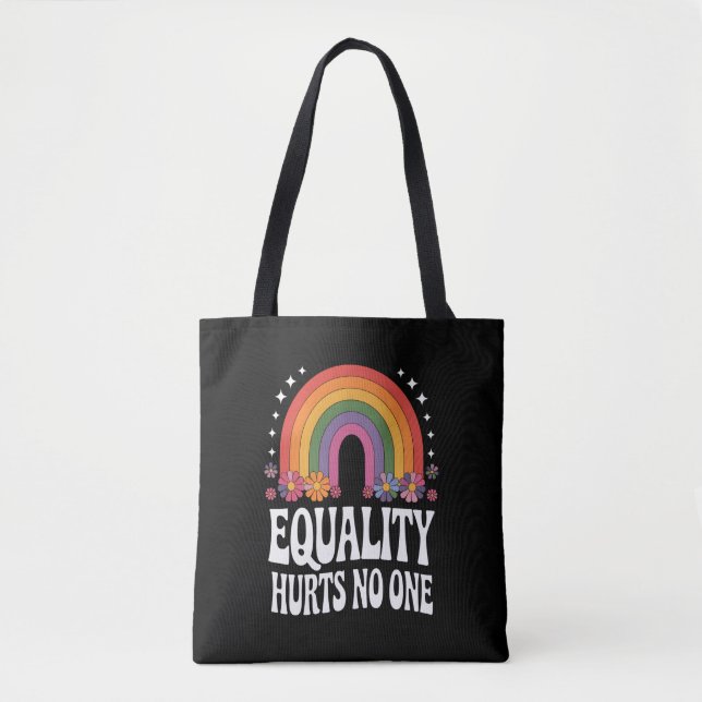Equality Hurts No One Rainbow Equal Rights Groovy Tote Bag (Front)