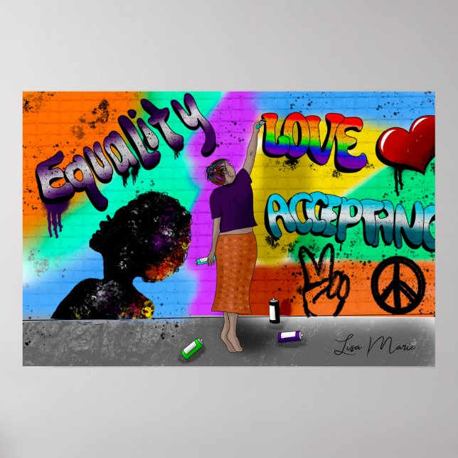 Equality, Love and Acceptance Hand Drawn Art Poster (Front)