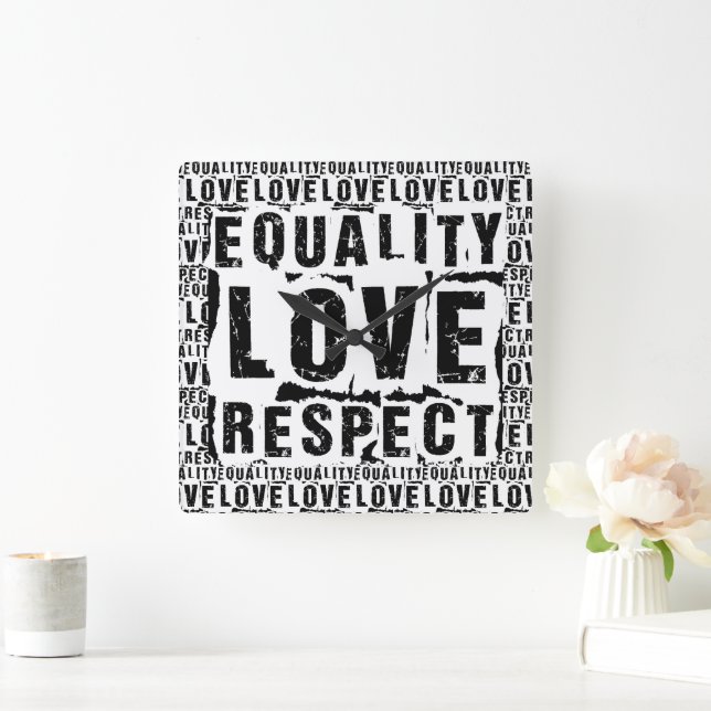 Equality Love and Respect Pride Month Square Wall Clock (Home)