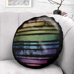 Equality Love Rainbow Brush Strokes LGBTQ ID656 Round Cushion