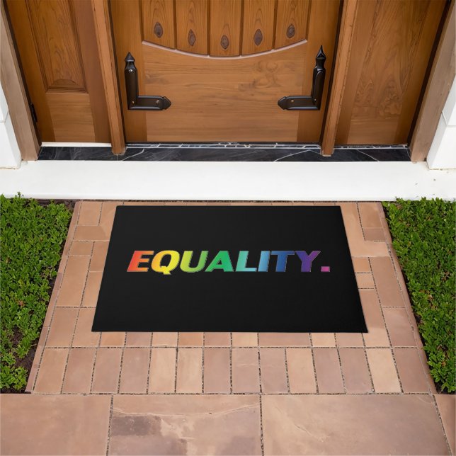 equality rainbow pride colours / black Door Mat (Outdoor)