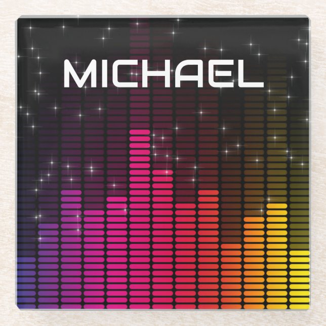 Equalizer Disco Lights Music Volume Personalised Glass Coaster (Front)