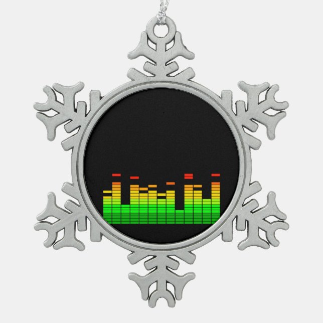 Equalizer Vibes from the Beat of DJ Music Black Snowflake Pewter Christmas Ornament (Front)