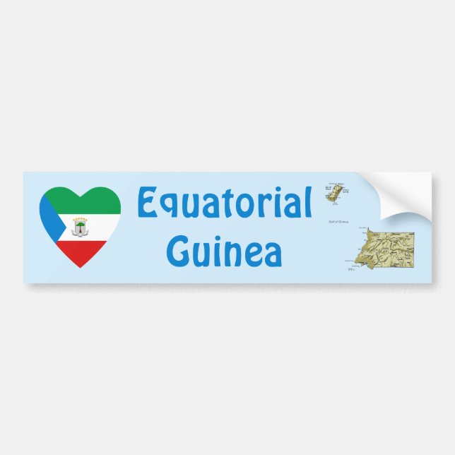 Equatorial Guinea Flag Heart + Map Bumper Sticker (Front)